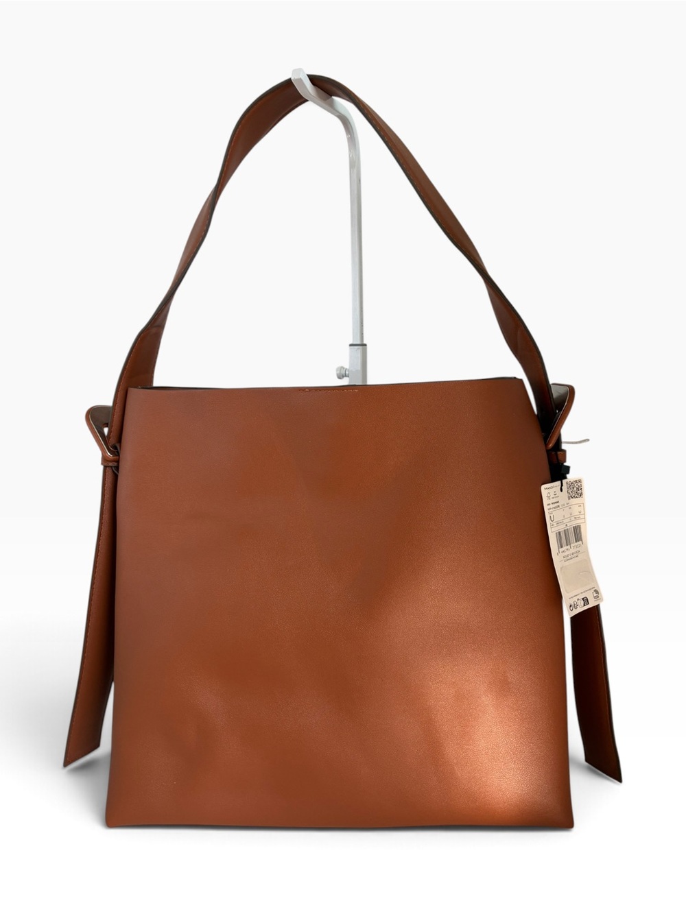 Mango Smooth Leather Shoulder Bag in Cognac Brown